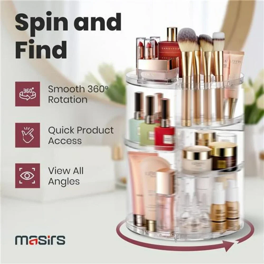 Rotating makeup organizer clear 360 spinning cosmetic storage for vanity counter